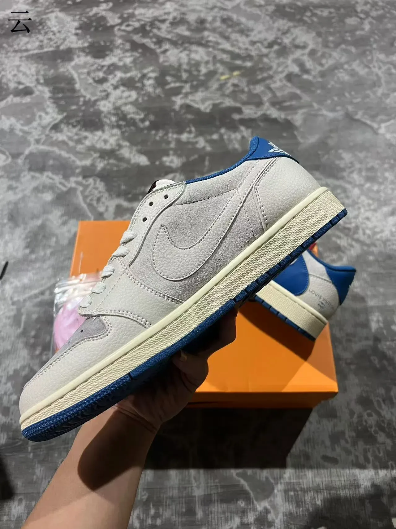 Louis Vuitton LV Trainer Beige Blue Leather-Suede Hybrid Upper Bold Contrast Overlay Lifestyle Sneakers 5