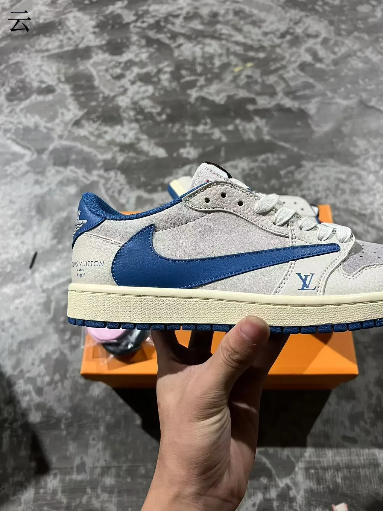 Louis Vuitton LV Trainer Beige Blue Leather-Suede Hybrid Upper Bold Contrast Overlay Lifestyle Sneakers 7