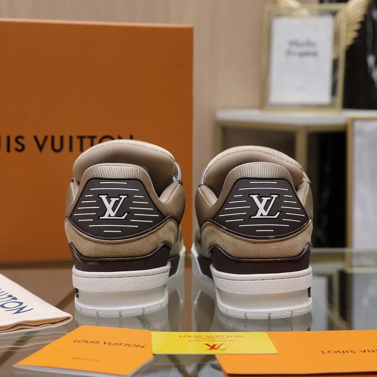 Louis Vuitton LV Trainer Beige Brown Layered Suede And Leather Monogrammed Side Panel Lifestyle Sneakers 3