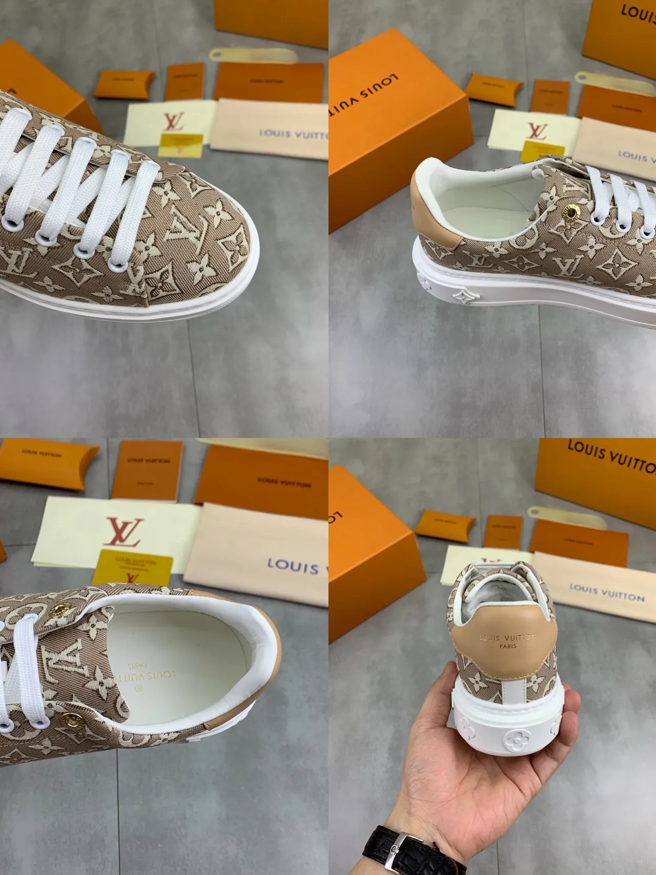 Louis Vuitton LV Trainer Beige White Monogram Canvas Platform Sole Lifestyle Sneakers 2