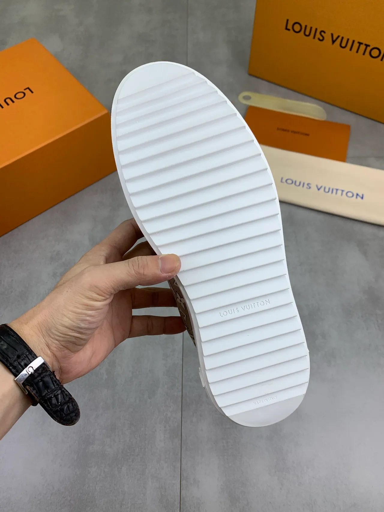 Louis Vuitton LV Trainer Beige White Monogram Canvas Platform Sole Lifestyle Sneakers 3
