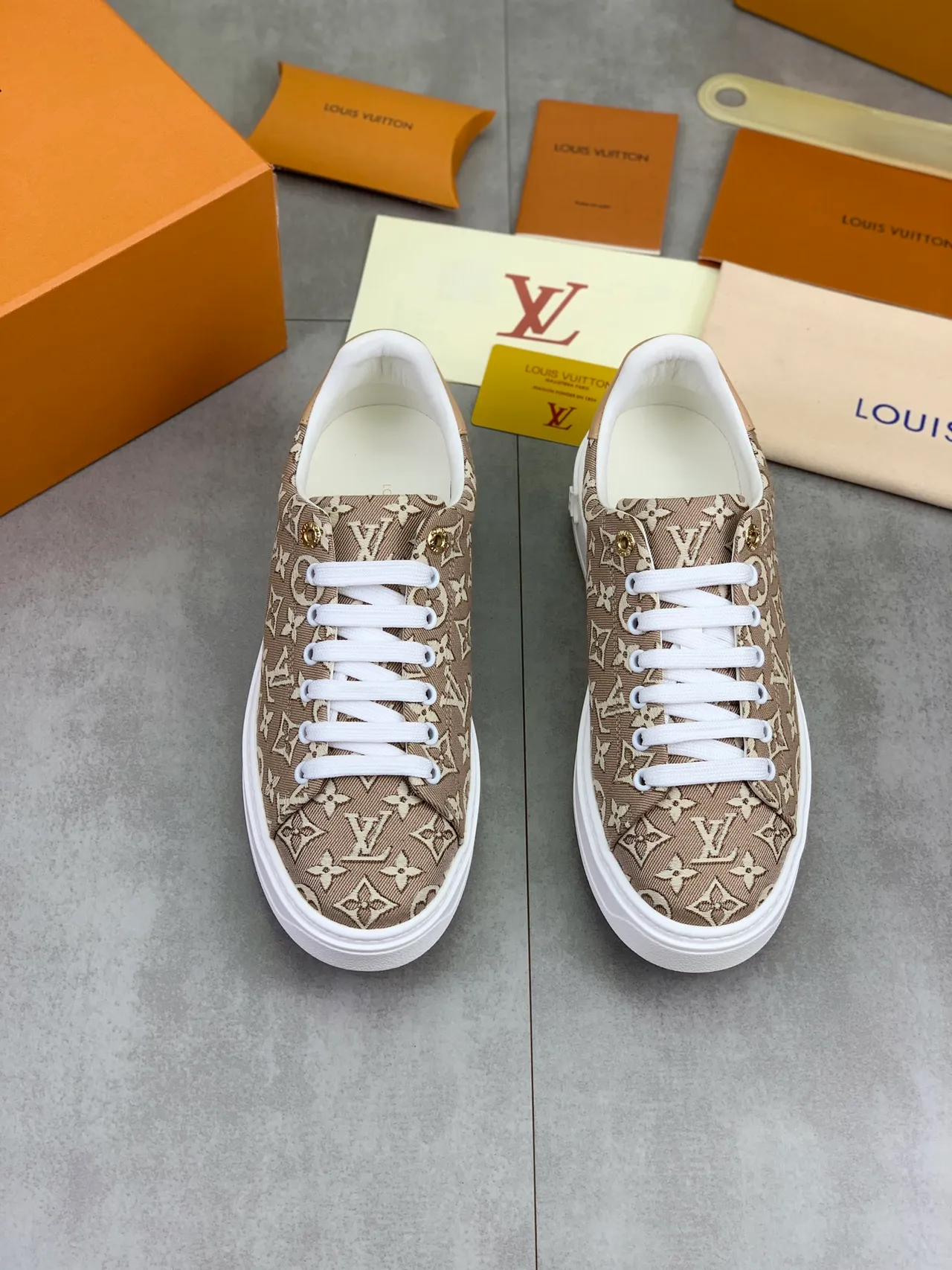 Louis Vuitton LV Trainer Beige White Monogram Canvas Platform Sole Lifestyle Sneakers 4