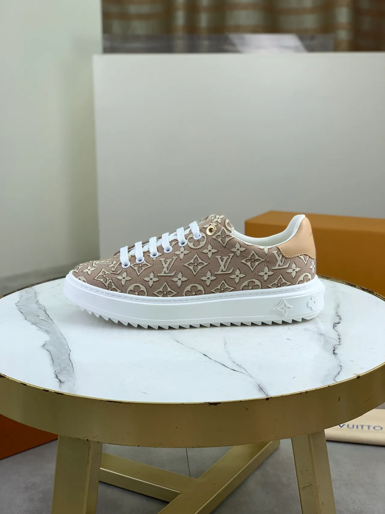 Louis Vuitton LV Trainer Beige White Monogram Canvas Platform Sole Lifestyle Sneakers 5