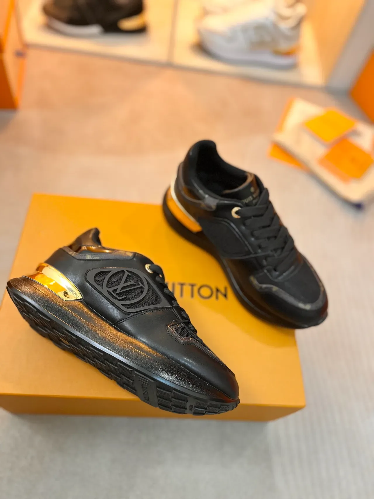 Louis Vuitton LV Trainer Black Gold Monogrammed Side Panel Heel Lifestyle Sneakers 4