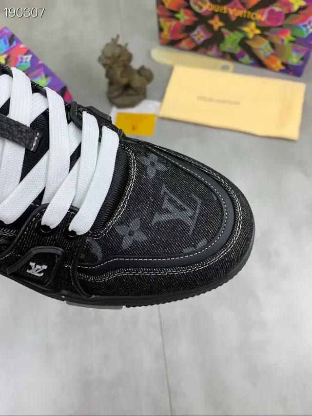 Louis Vuitton LV Trainer Black Monogram Denim Lifestyle Sneakers 5