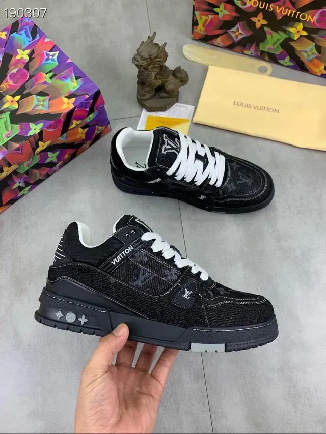 Louis Vuitton LV Trainer Black Monogram Denim Lifestyle Sneakers 6