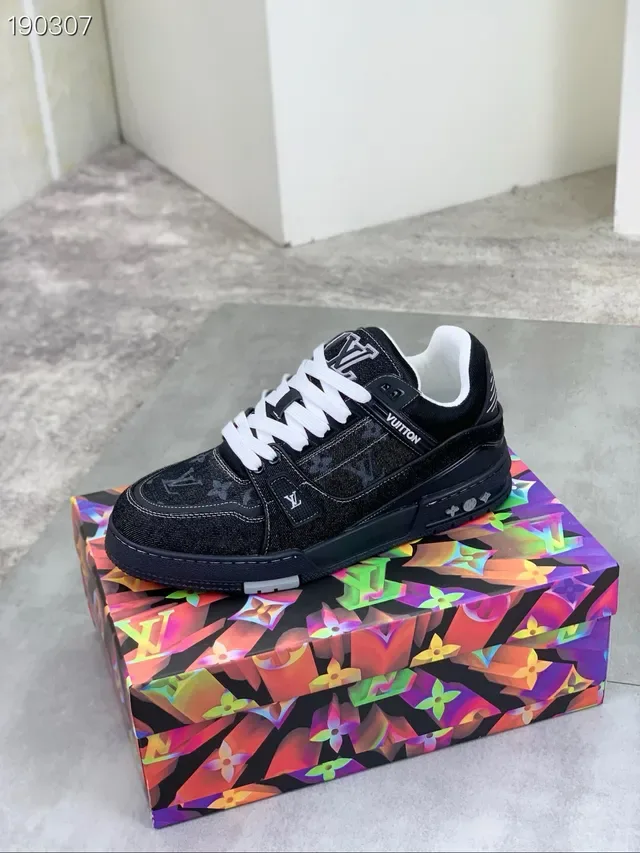 Louis Vuitton LV Trainer Black Monogram Denim Lifestyle Sneakers 7