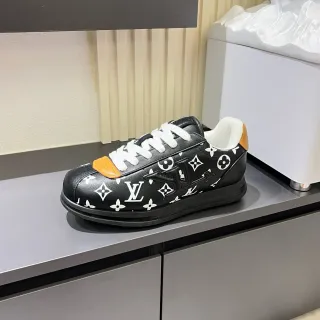 Louis Vuitton LV Trainer Negro Naranja Monogram-Print Cuero Suela de Plataforma Zapatillas Lifestyle