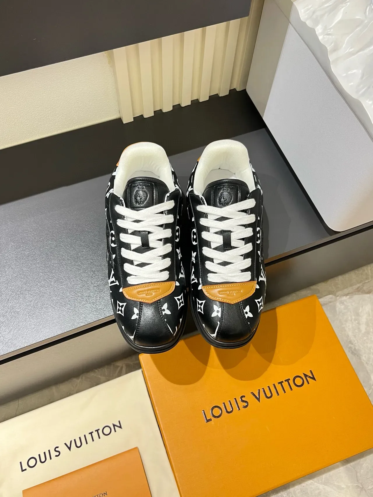 Louis Vuitton LV Trainer Black Orange Monogram-Print Leather Platform Sole Lifestyle Sneakers 2