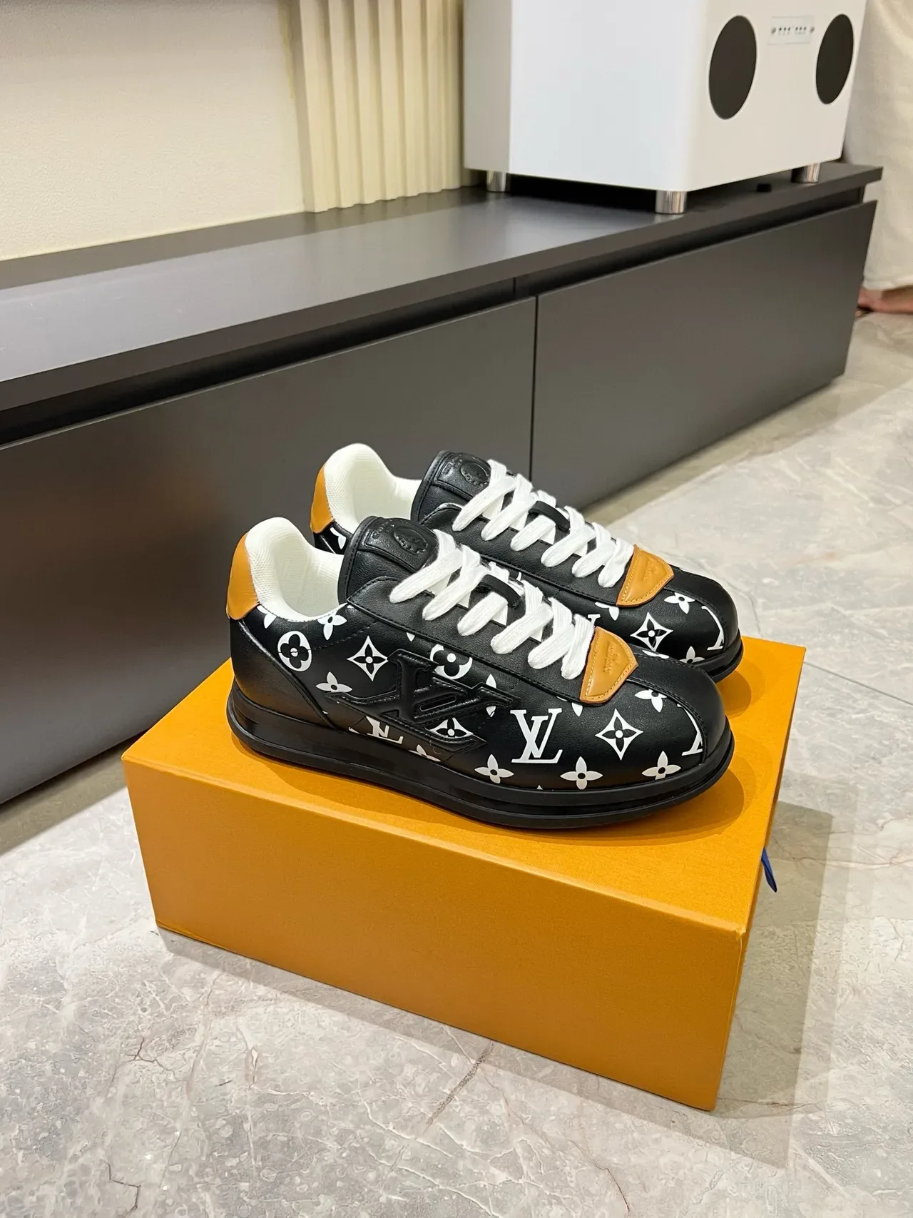 Louis Vuitton LV Trainer Black Orange Monogram-Print Leather Platform Sole Lifestyle Sneakers 3