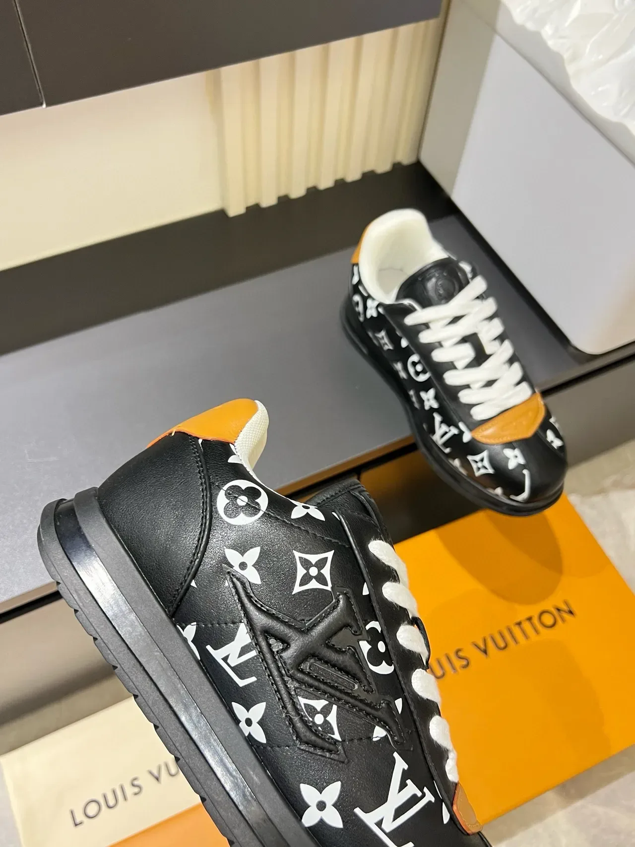 Louis Vuitton LV Trainer Black Orange Monogram-Print Leather Platform Sole Lifestyle Sneakers 9