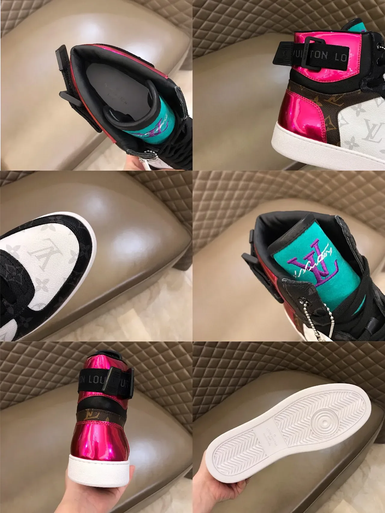 Louis Vuitton LV Trainer أحذية رياضية لايف ستايل أسود وردي عالي الارتفاع مونوغرام كانفاس 2