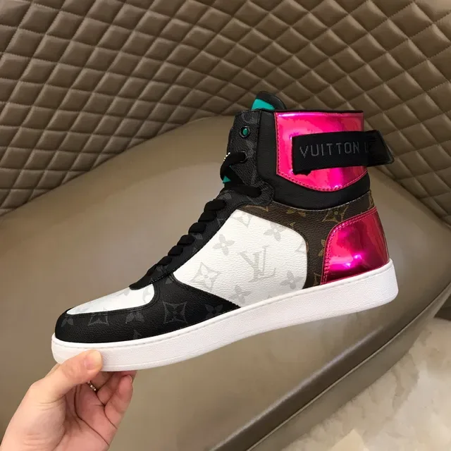 Louis Vuitton LV Trainer أحذية رياضية لايف ستايل أسود وردي عالي الارتفاع مونوغرام كانفاس 3