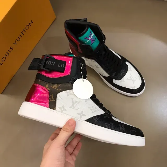 Louis Vuitton LV Trainer أحذية رياضية لايف ستايل أسود وردي عالي الارتفاع مونوغرام كانفاس 6