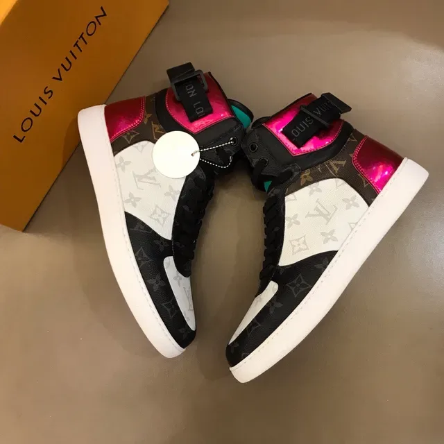 Louis Vuitton LV Trainer أحذية رياضية لايف ستايل أسود وردي عالي الارتفاع مونوغرام كانفاس 7