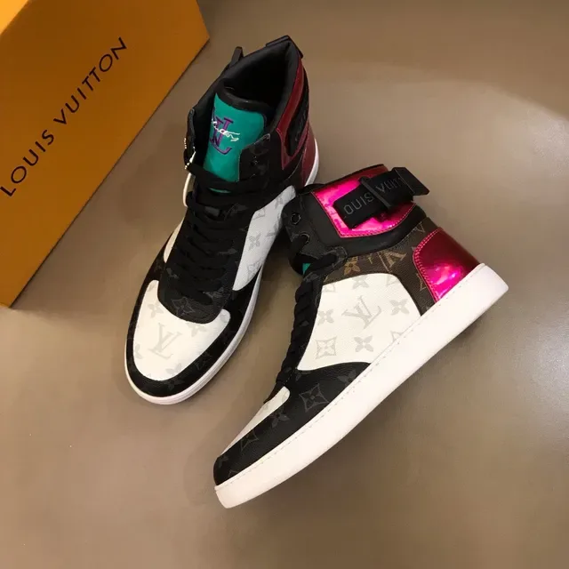 Louis Vuitton LV Trainer أحذية رياضية لايف ستايل أسود وردي عالي الارتفاع مونوغرام كانفاس 8