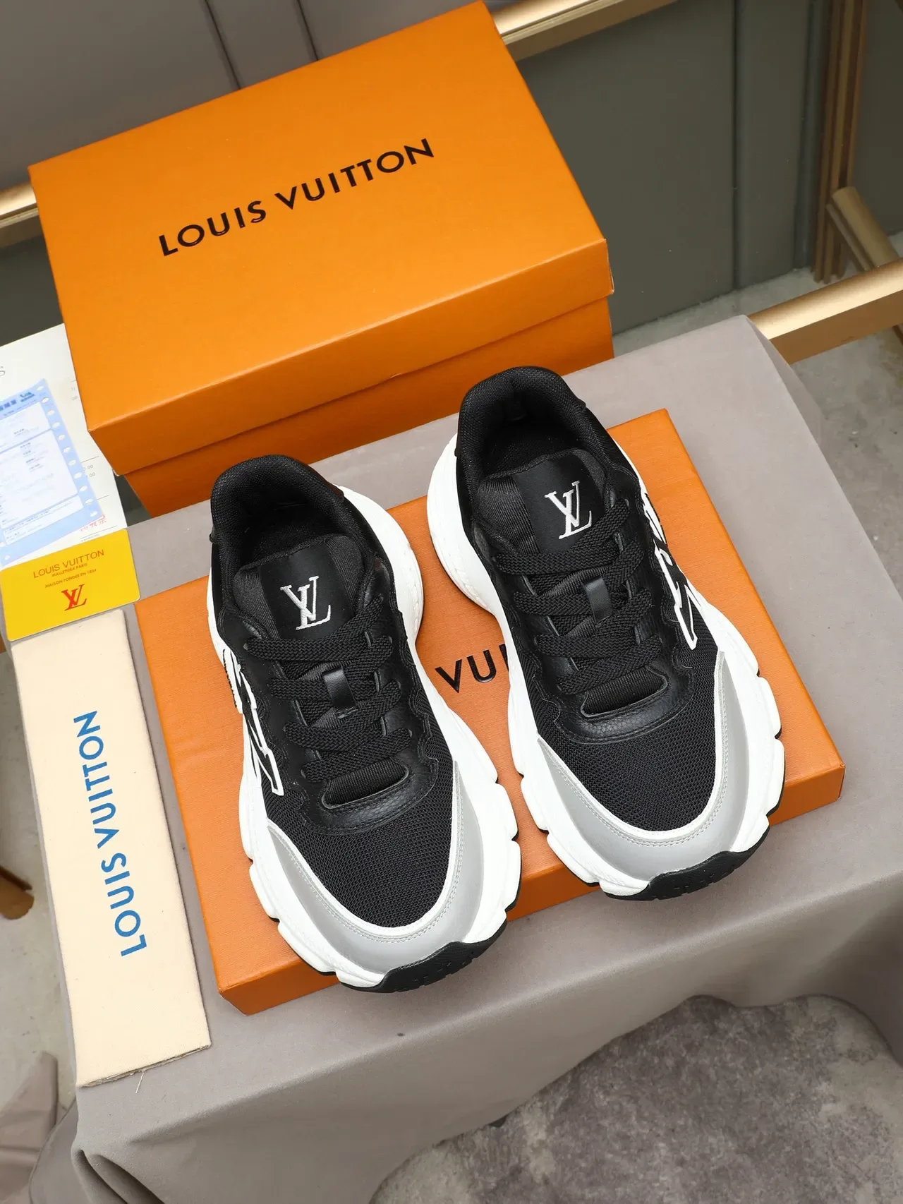 Louis Vuitton LV Trainer Black White Chunky Platform Sole Mesh And Leather Upper Lifestyle Sneakers 2