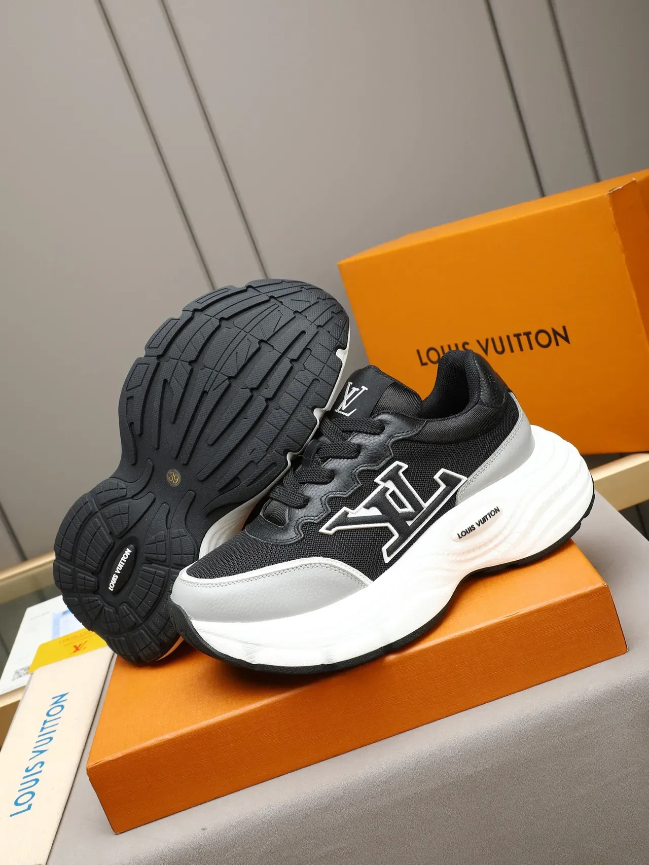 Louis Vuitton LV Trainer Black White Chunky Platform Sole Mesh And Leather Upper Lifestyle Sneakers 4