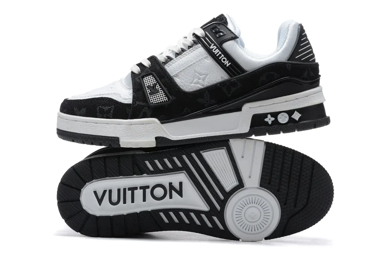 Louis Vuitton LV Trainer Black White Monogram-Coated Textile Layered Cage Construction Lifestyle Sneakers 2