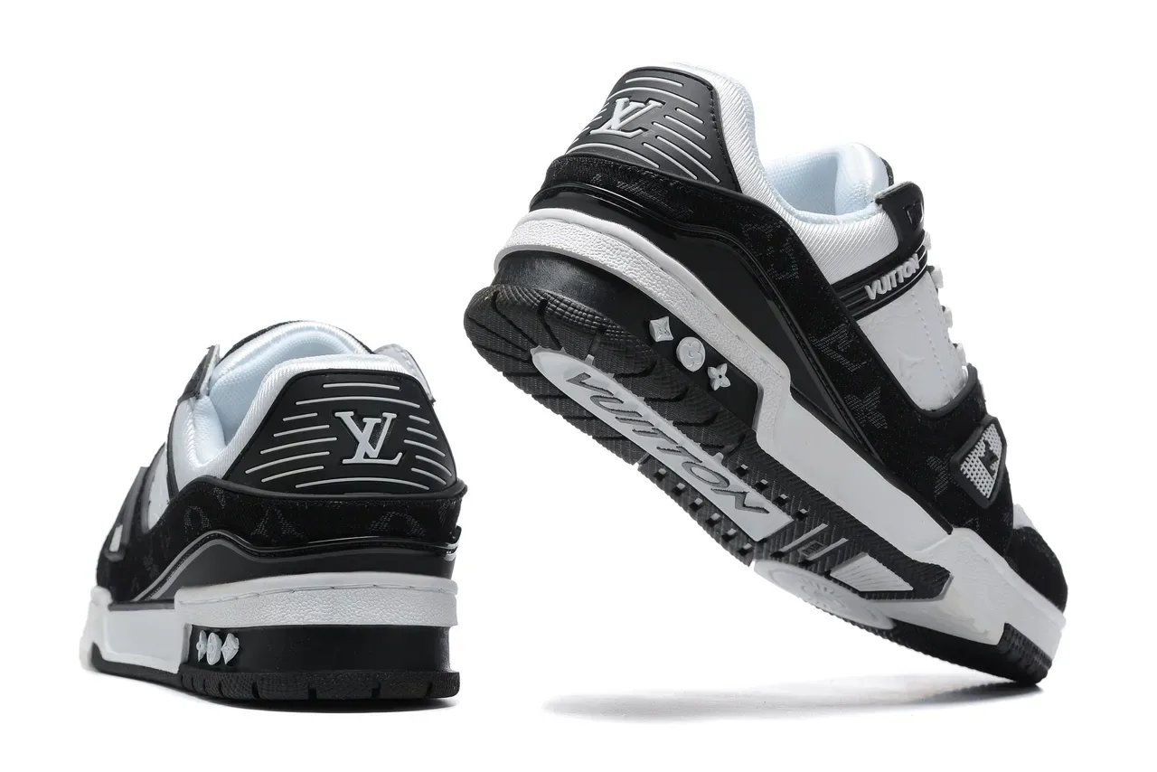Louis Vuitton LV Trainer Black White Monogram-Coated Textile Layered Cage Construction Lifestyle Sneakers 3