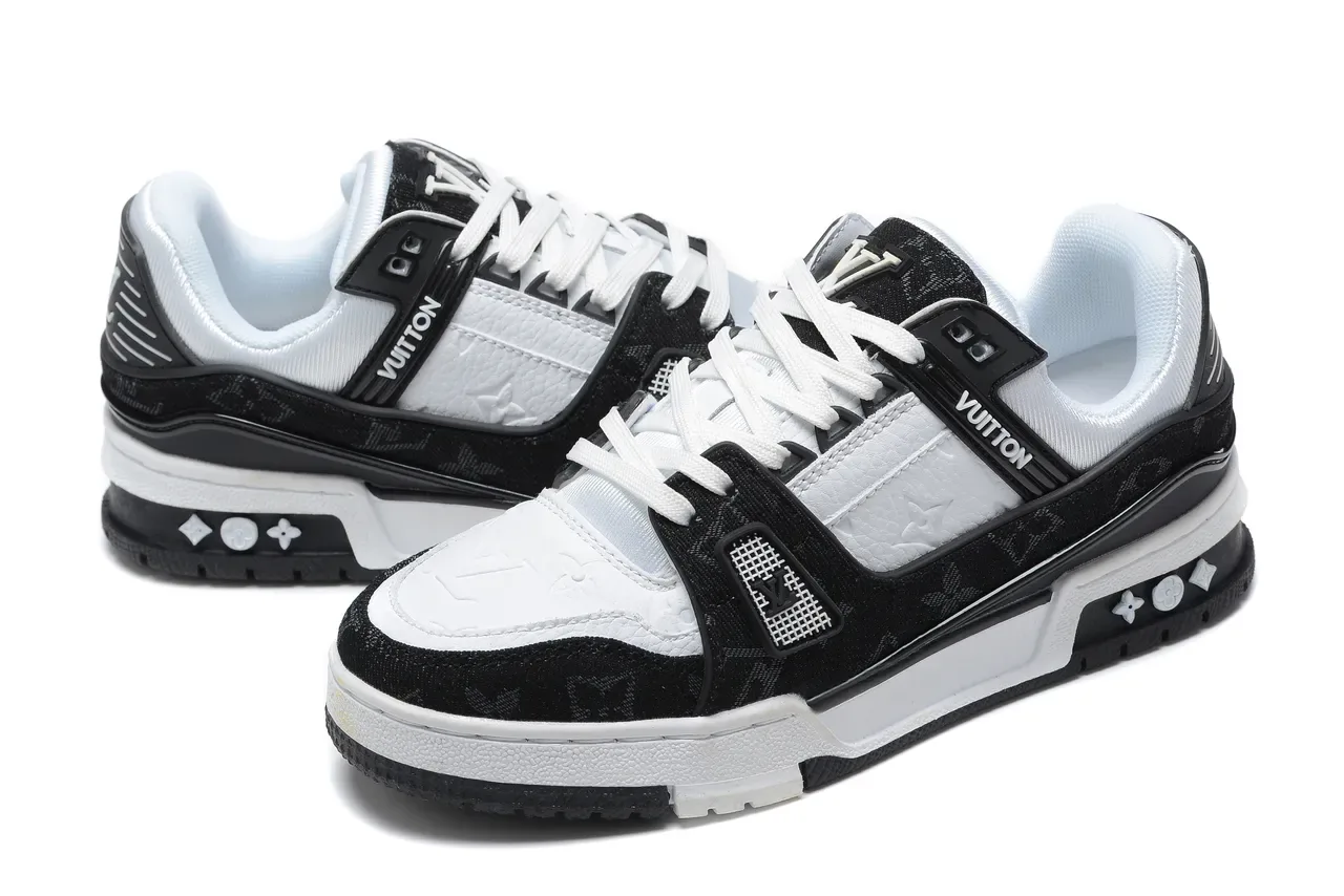 Louis Vuitton LV Trainer Black White Monogram-Coated Textile Layered Cage Construction Lifestyle Sneakers 6