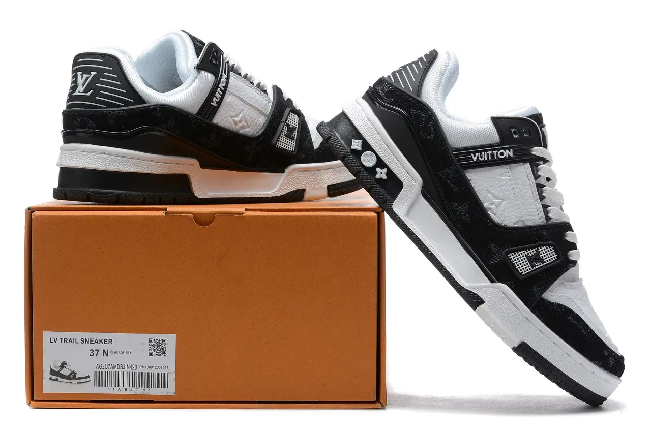 Louis Vuitton LV Trainer Black White Monogram-Coated Textile Layered Cage Construction Lifestyle Sneakers 9