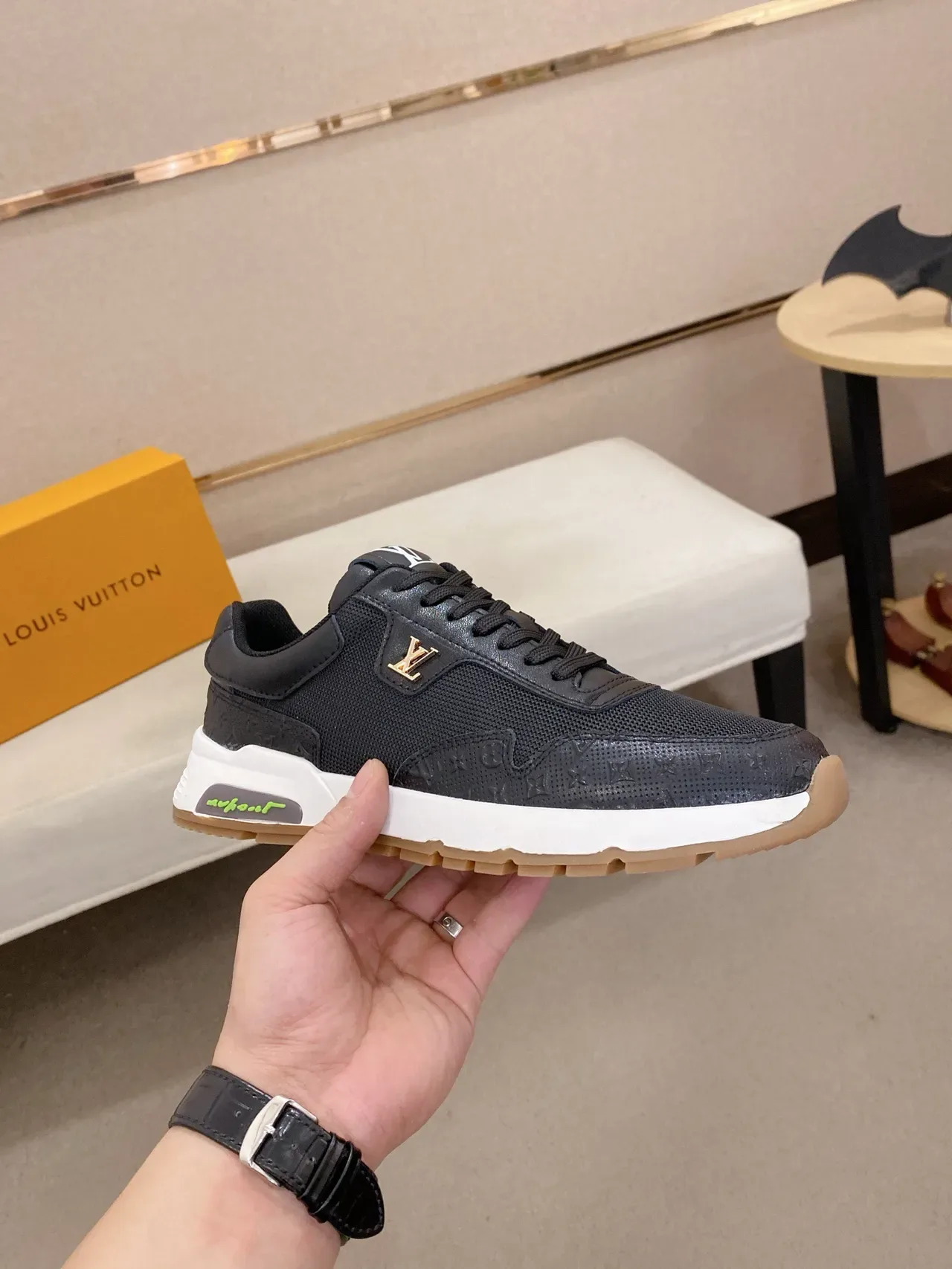 Louis Vuitton LV Trainer Black White Monogram-Embossed Upper Sculpted Midsole Lifestyle Sneakers 4