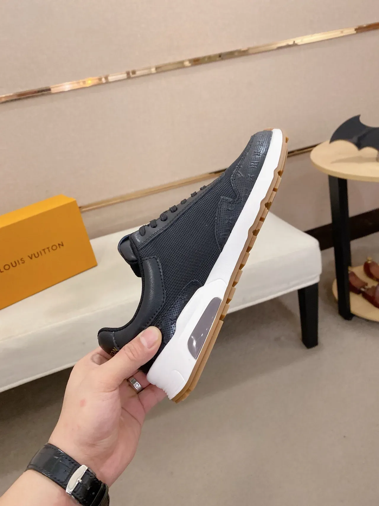 Louis Vuitton LV Trainer Black White Monogram-Embossed Upper Sculpted Midsole Lifestyle Sneakers 5