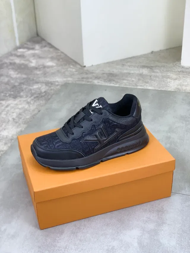 Louis Vuitton LV Trainer Black White Monogrammed Tongue Embossed Side Logo Chunky Sneakers 4