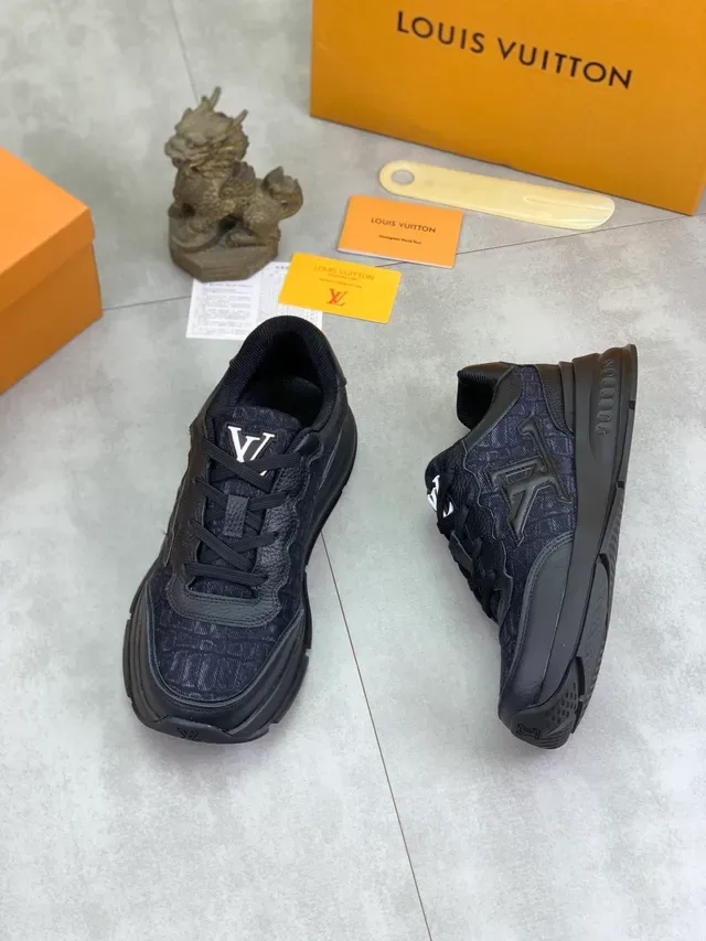 Louis Vuitton LV Trainer Black White Monogrammed Tongue Embossed Side Logo Chunky Sneakers 5