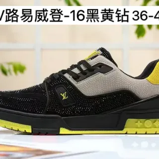 Louis Vuitton LV Trainer Negro Amarillo Malla Perforada Superior Capas Superpuestas Sintéticas Zapatillas Lifestyle