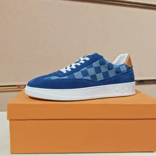 Louis Vuitton LV Trainer Blue Beige Suede And Damier Check Panel Embossed Monogram Midsole Lifestyle Sneakers