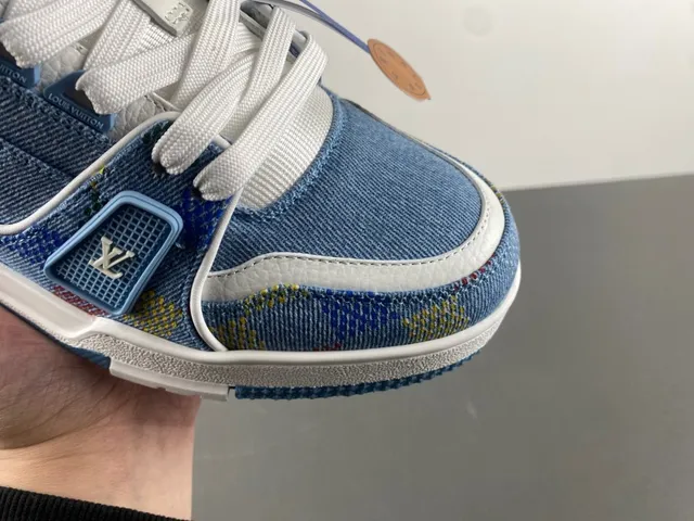 Louis Vuitton LV Trainer Blue Multicolor Denim Upper Check Pattern Lifestyle Sneakers 3