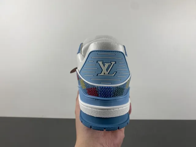 Louis Vuitton LV Trainer Blue Multicolor Denim Upper Check Pattern Lifestyle Sneakers 4