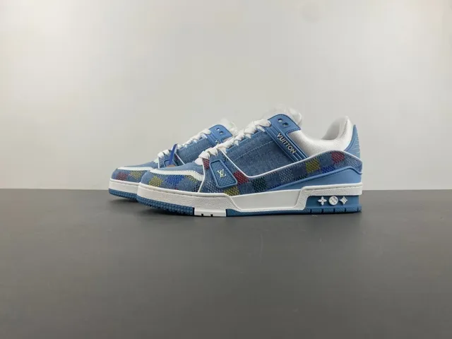 Louis Vuitton LV Trainer Blue Multicolor Denim Upper Check Pattern Lifestyle Sneakers 8