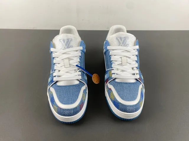 Louis Vuitton LV Trainer Blue Multicolor Denim Upper Check Pattern Lifestyle Sneakers 9