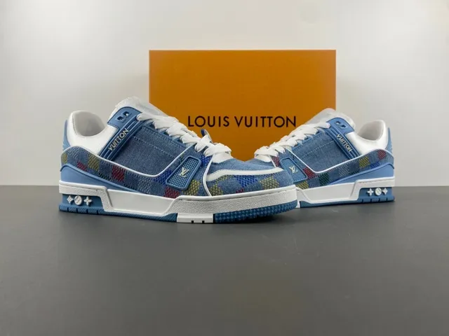 Louis Vuitton LV Trainer Blue Multicolor Denim Upper Check Pattern Lifestyle Sneakers 11