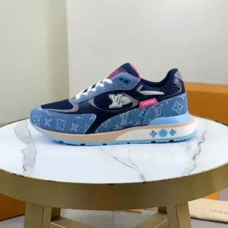 লুইস ভিটন LV Trainer ব্লু নেভি মোনোগ্রাম ডেনিম মেশ কেজ লাইফস্টাইল স্নিকার্স