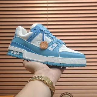 Louis Vuitton LV Trainer Blue White Layered Synthetic Upper Chunky Platform Sole Lifestyle Sneakers