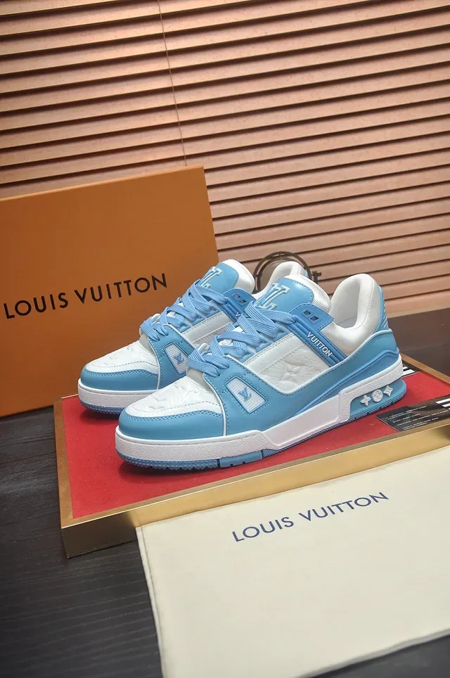 Louis Vuitton LV Trainer Blue White Partie supérieure synthétique en couches Semelle plateforme chunky Chaussures lifestyle 4