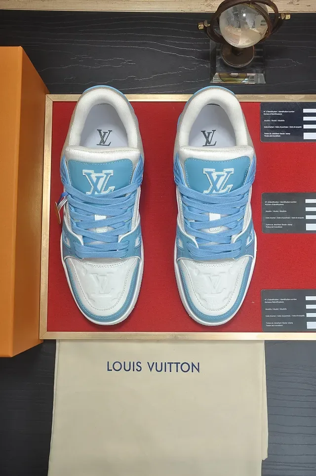 Louis Vuitton LV Trainer Blue White Partie supérieure synthétique en couches Semelle plateforme chunky Chaussures lifestyle 5