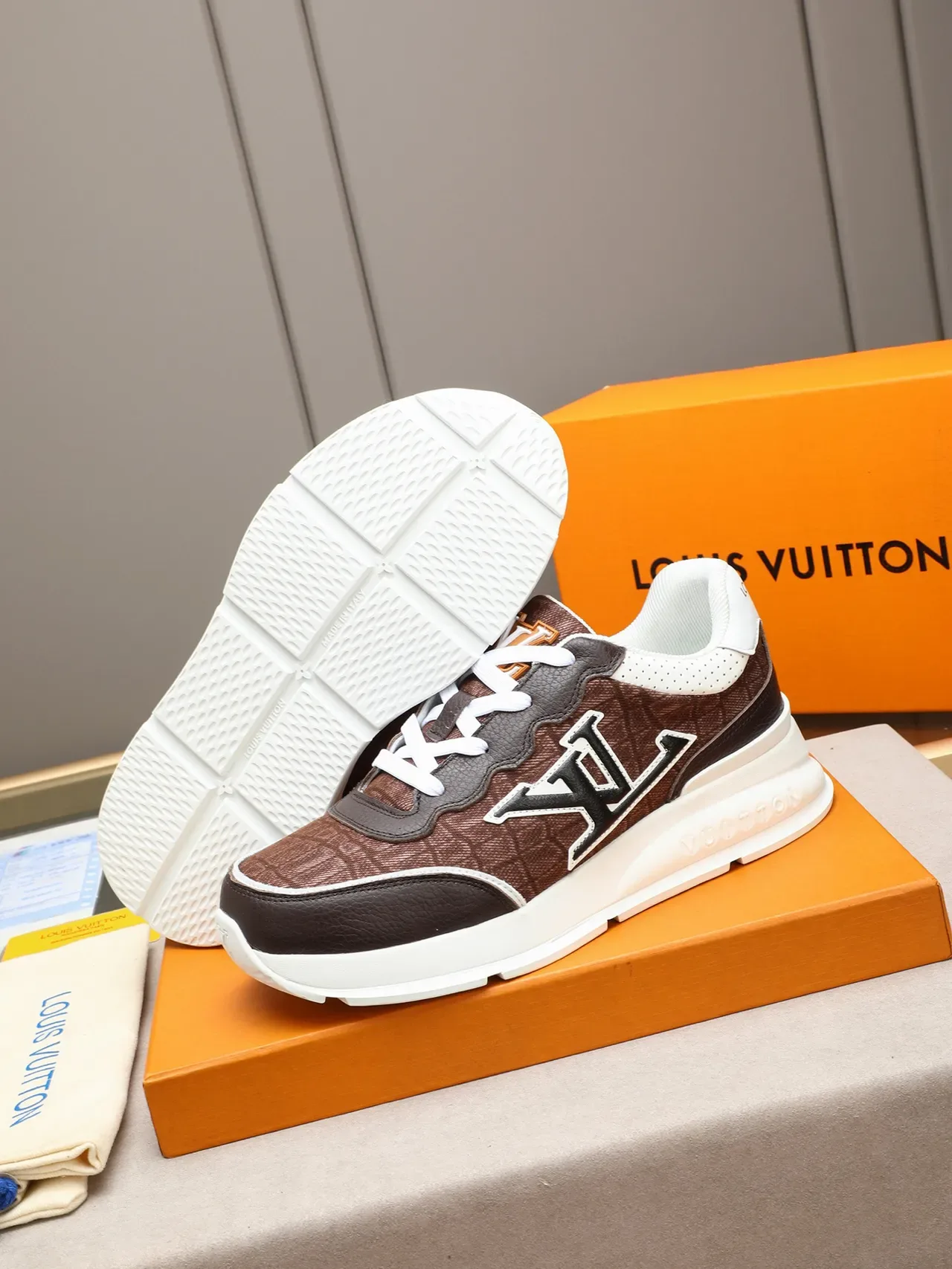 Louis Vuitton LV Trainer Brown White Monogram Canvas Oversized Logo Lifestyle Sneakers 4