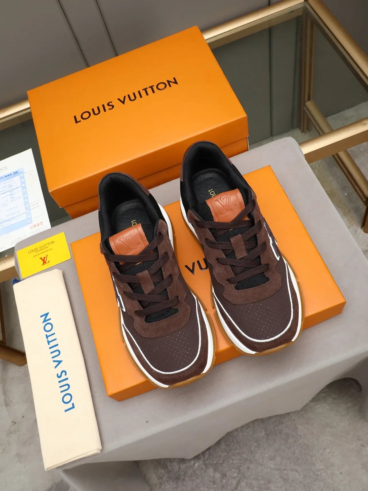 Louis Vuitton LV Trainer Brown White Perforated Suede Upper Oversized Monogram Lifestyle Sneakers 3