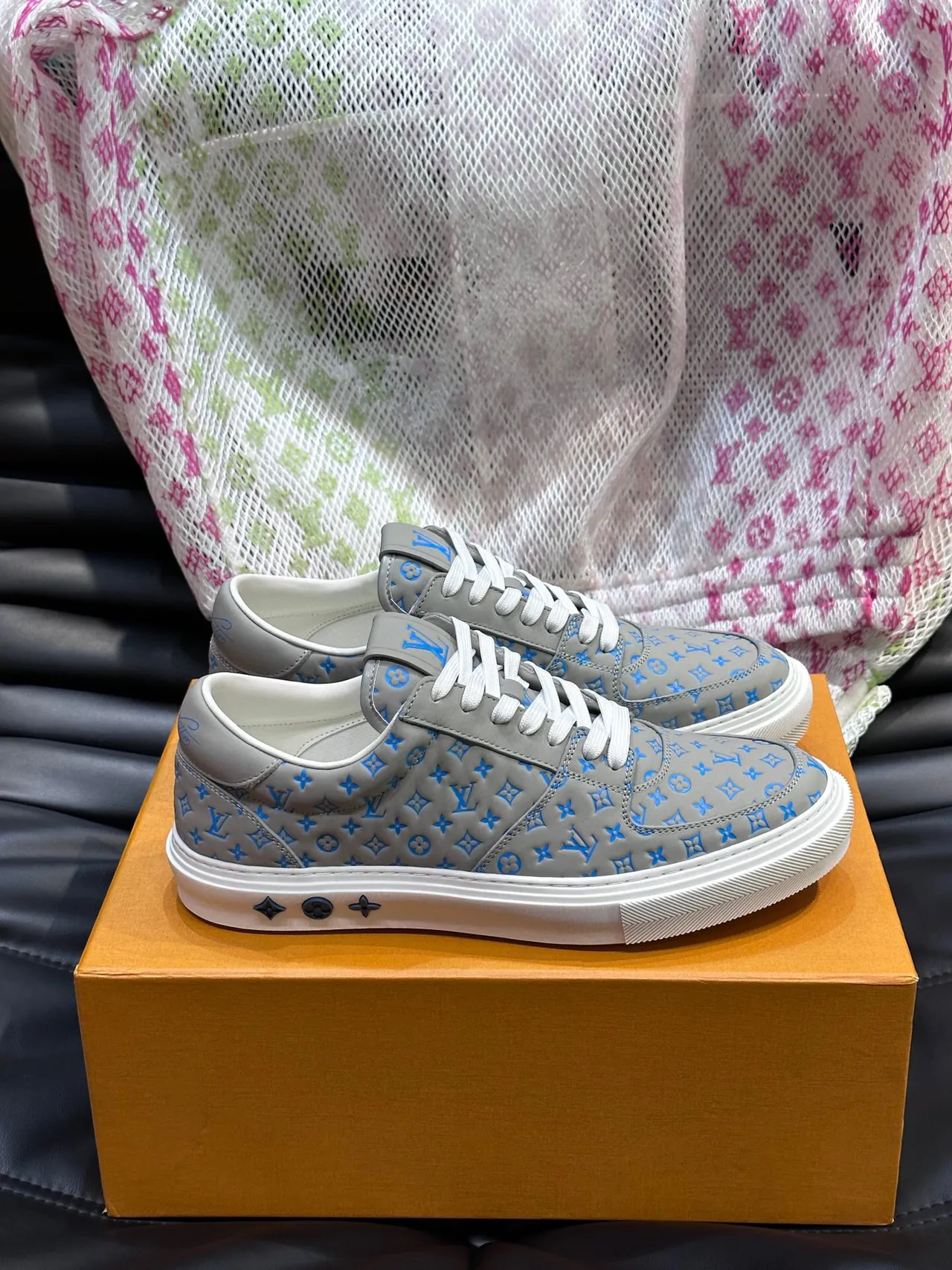 Louis Vuitton LV Trainer Gray Blue Monogram-Printed Leather Low-Top Lifestyle Sneakers 3