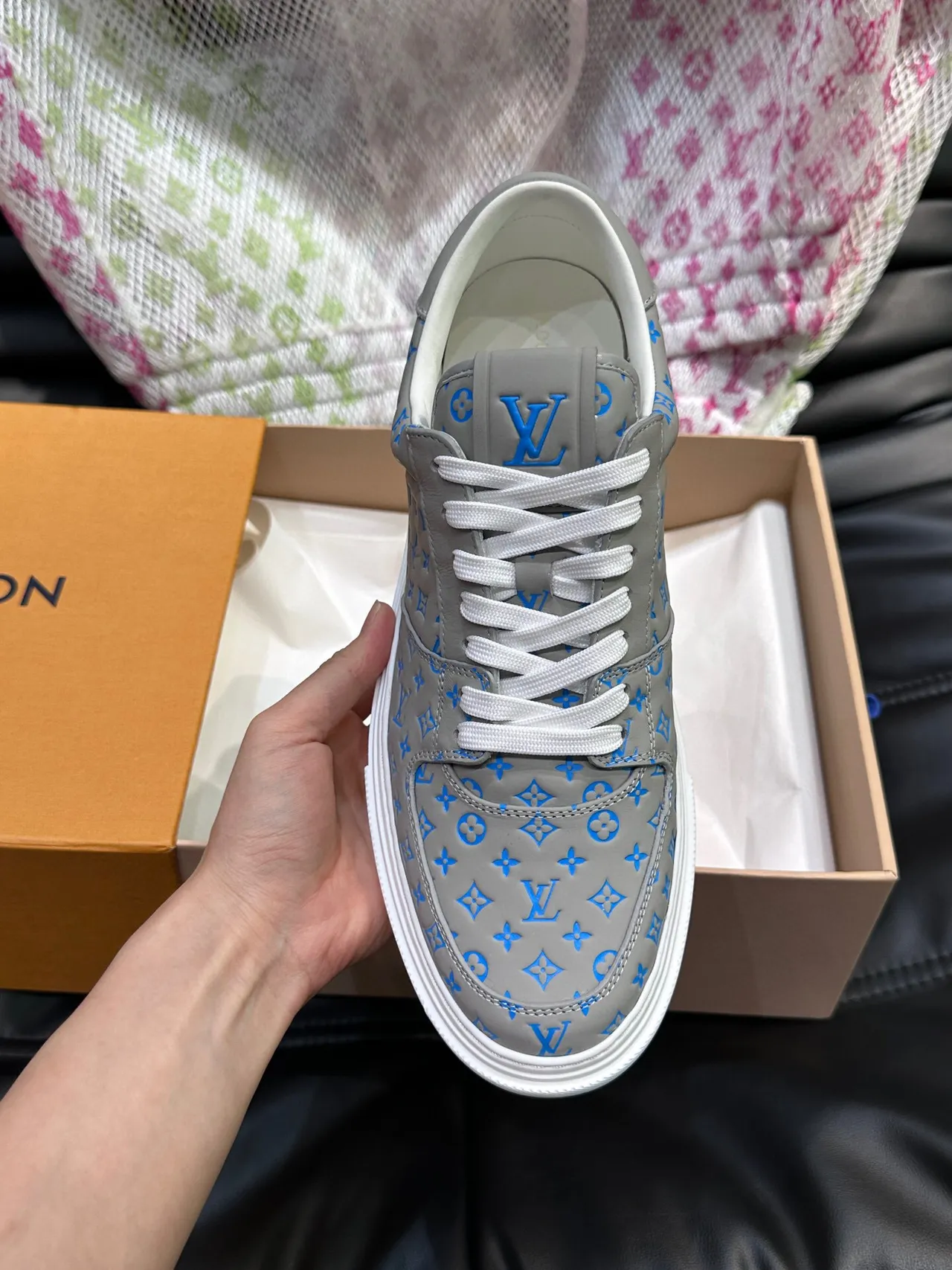 Louis Vuitton LV Trainer Gray Blue Monogram-Printed Leather Low-Top Lifestyle Sneakers 5