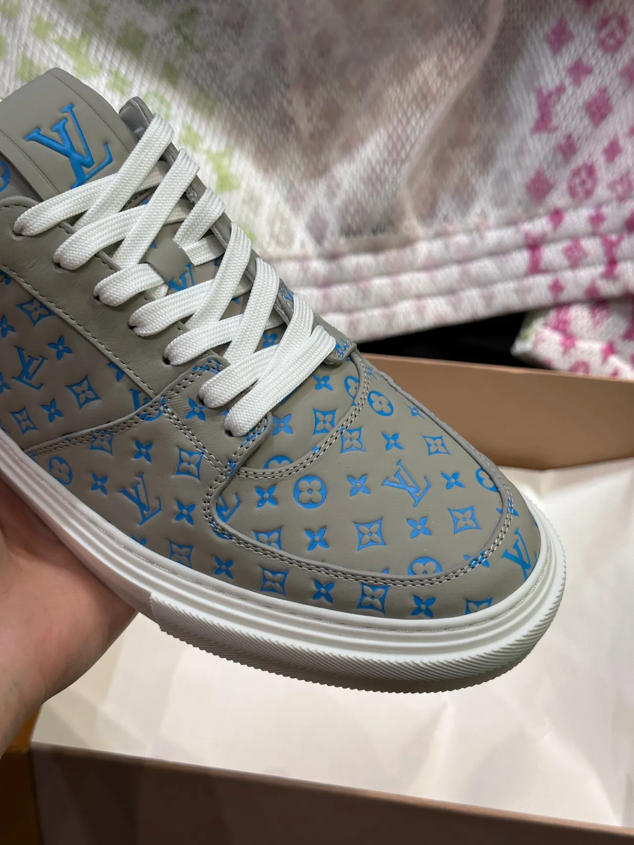 Louis Vuitton LV Trainer Gray Blue Monogram-Printed Leather Low-Top Lifestyle Sneakers 8