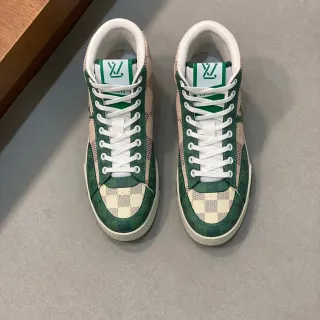 Louis Vuitton LV Trainer Verde Bege Damier Checkerboard Toe Monogram Canvas Upper Lifestyle Sneakers