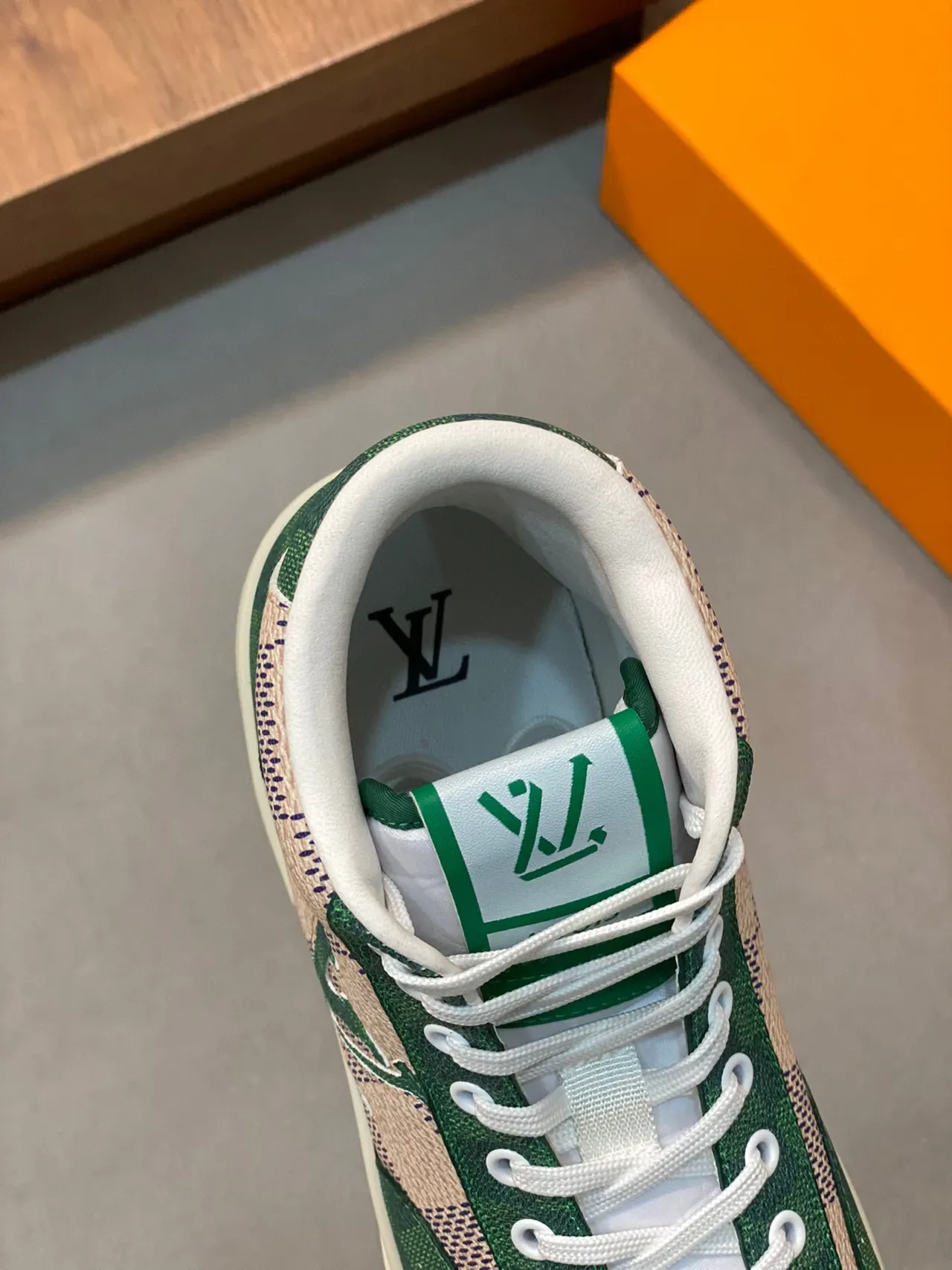 Louis Vuitton LV Trainer Green Beige Damier Checkerboard Toe Monogram Canvas Upper Lifestyle Sneakers 4