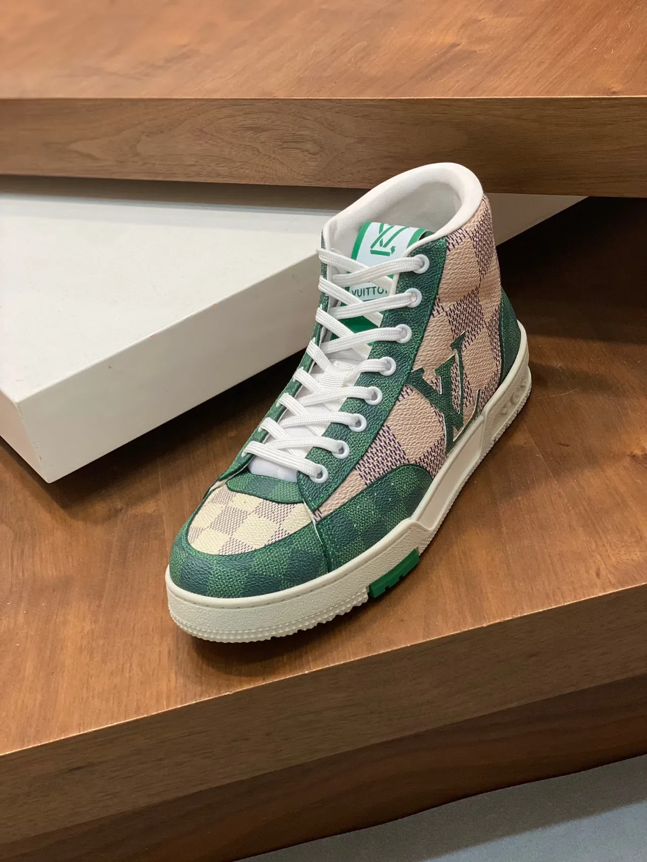 Louis Vuitton LV Trainer Green Beige Damier Checkerboard Toe Monogram Canvas Upper Lifestyle Sneakers 5
