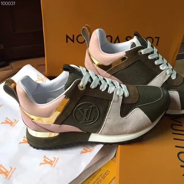 Louis Vuitton LV Trainer Green Pink Multi-Panel Mesh-Suede Construction Embossed Circular Logo Lifestyle Sneakers 2
